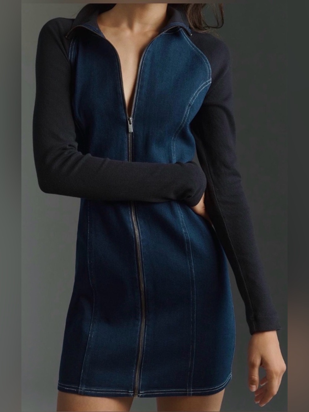 NWT Anthropologie: Pilcro Denim Knit Zip-Up Mini Dress